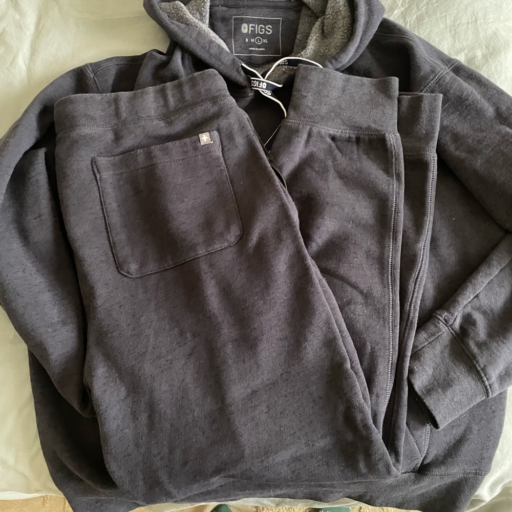 Figs Scrubs Heather Navy Off Shift Sweatshirt + Jogger Set